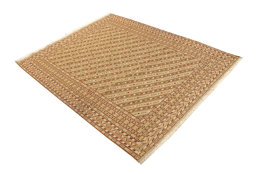 L.brown Handmade Biljik Maliki Kilim Wool Rug Rectangular