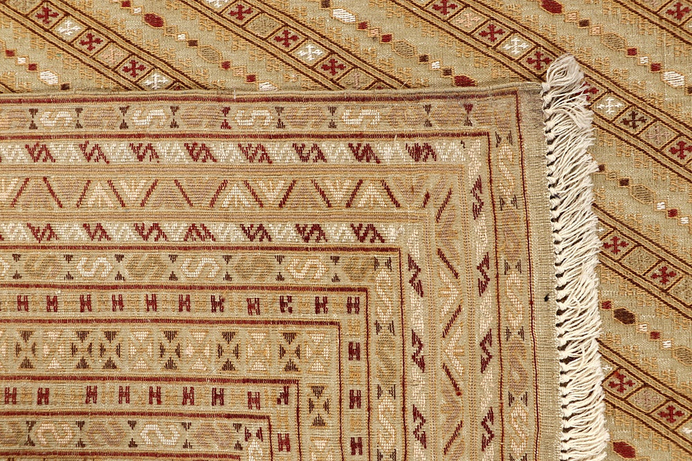 L.brown Handmade Biljik Maliki Kilim Wool Rug Rectangular