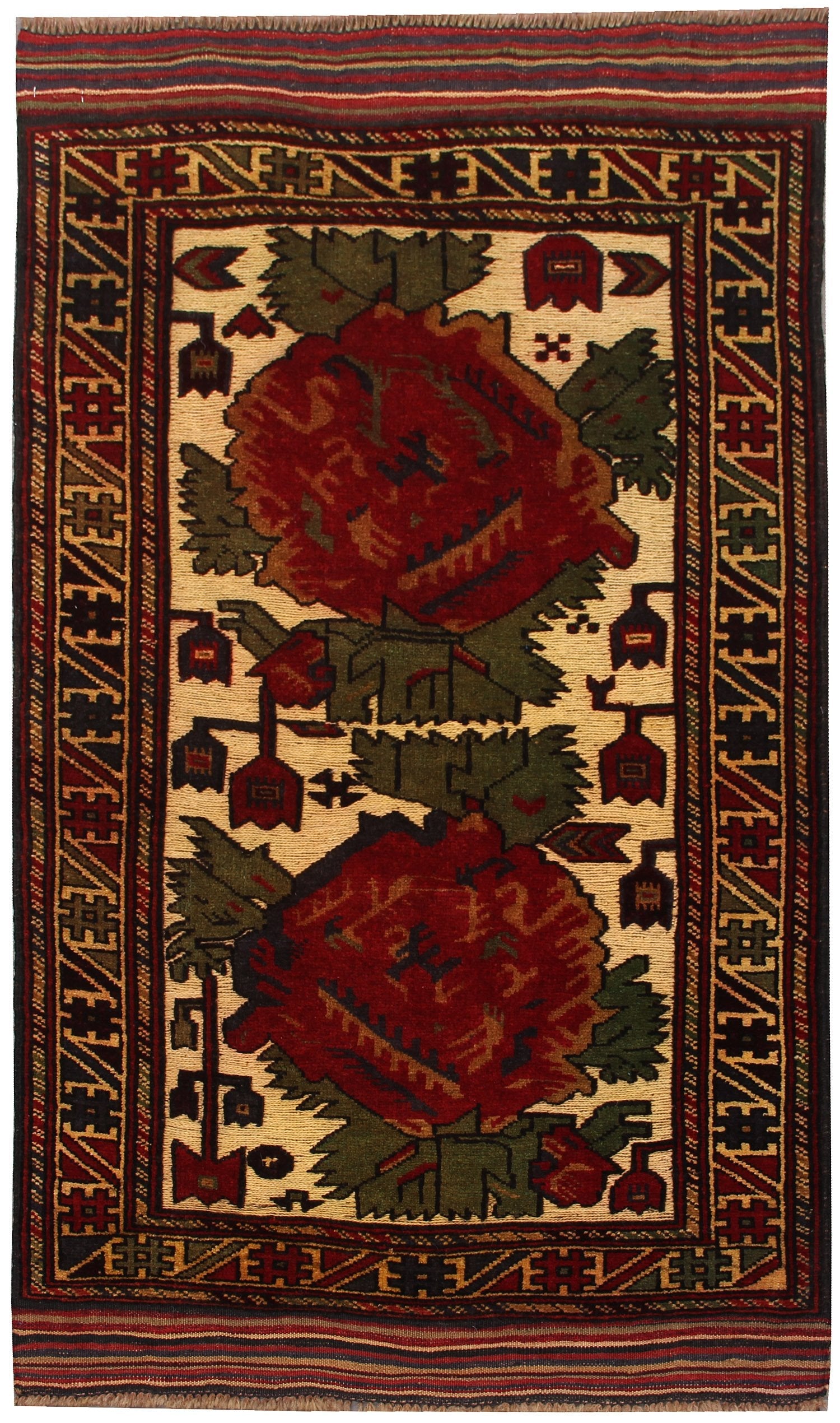 3' x 5'  Ivory Handmade Berjista Afghan Rug Rectangular