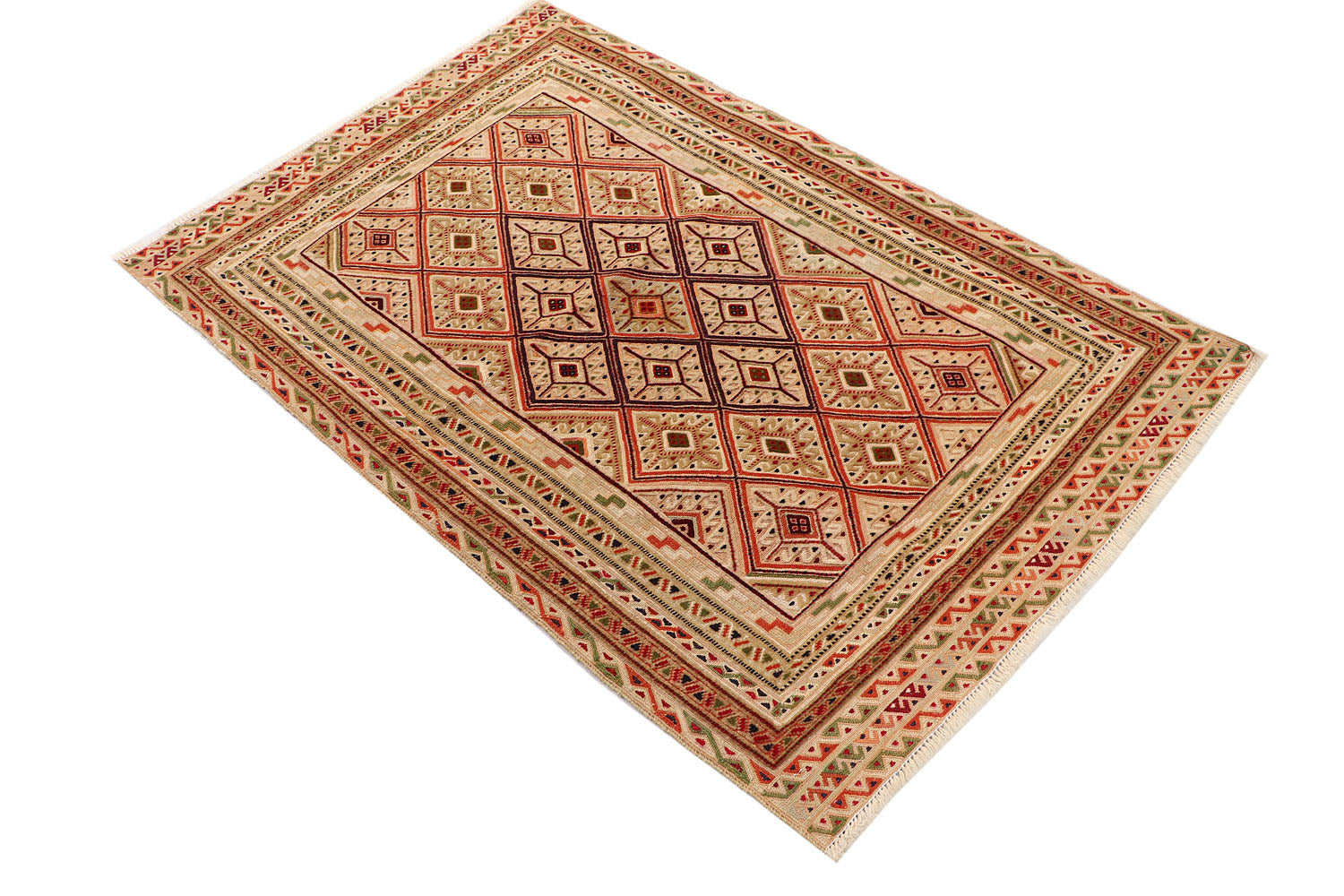 3' X 4'  L.brown Handmade Nakhunak Afghan Rug Rectangular