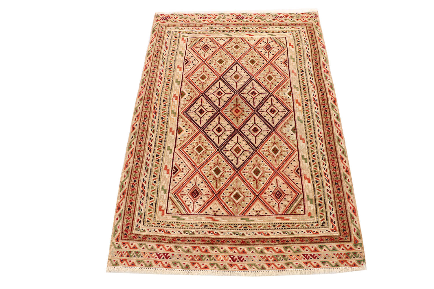3' X 4'  L.brown Handmade Nakhunak Afghan Rug Rectangular