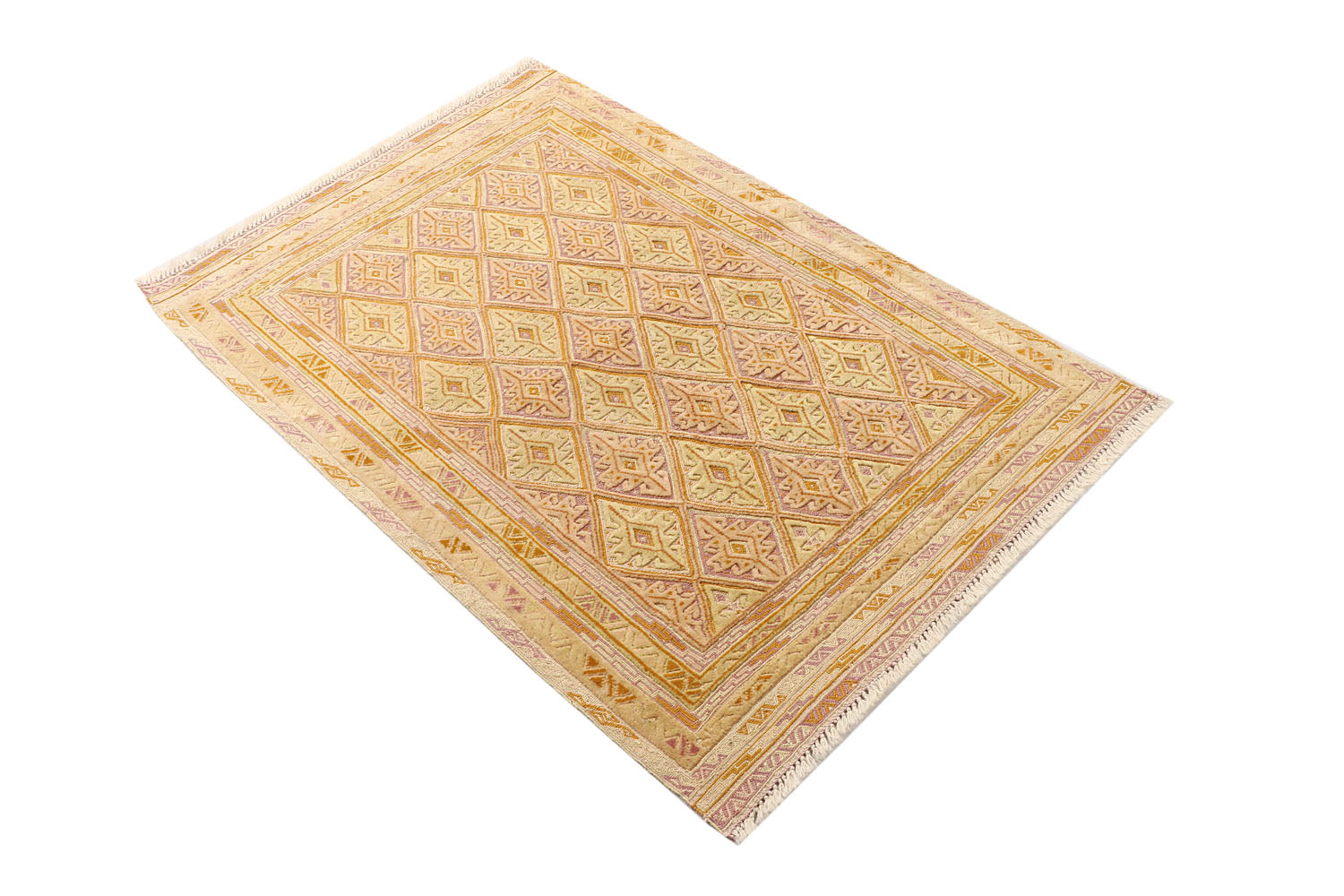 3' X 4'  Ivory Handmade Nakhunak Afghan Rug Rectangular