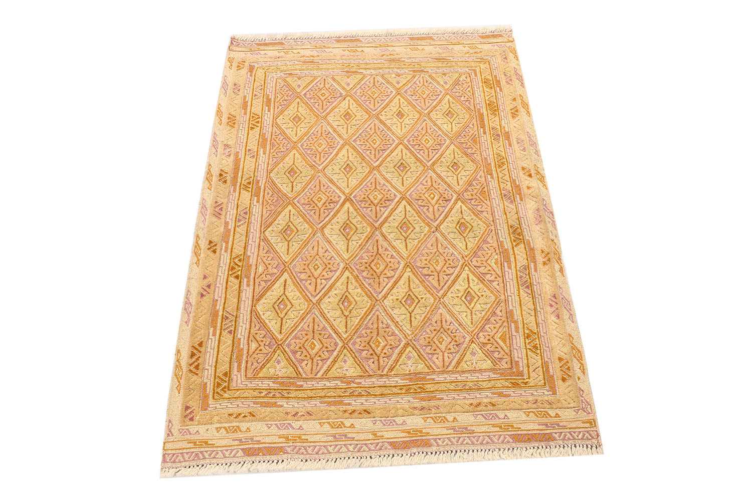 3' X 4'  Ivory Handmade Nakhunak Afghan Rug Rectangular