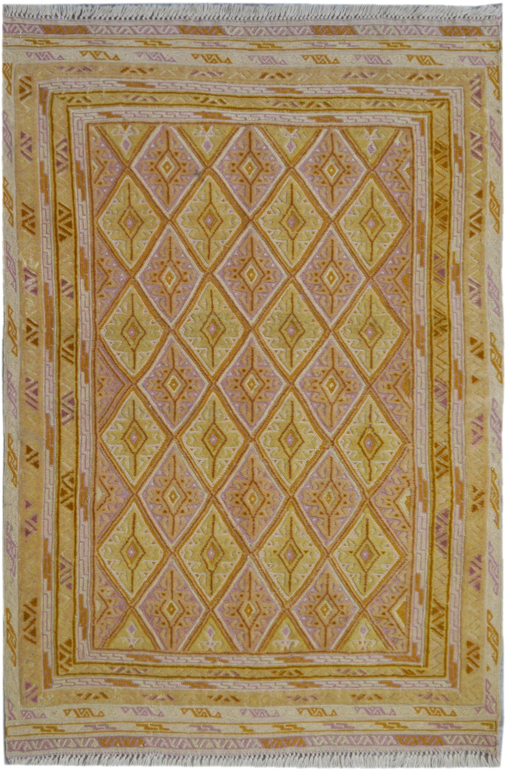3' X 4'  Ivory Handmade Nakhunak Afghan Rug Rectangular
