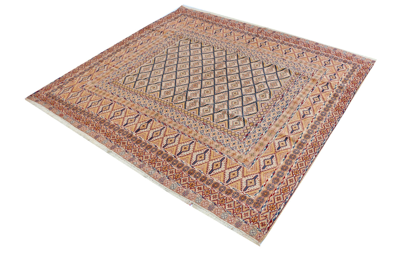 6' 6" X 6' 6"  L.brown Handmade Nakhunak Afghan Rug Square
