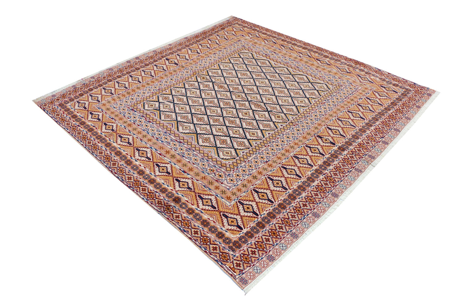 6' 6" X 6' 6"  L.brown Handmade Nakhunak Afghan Rug Square