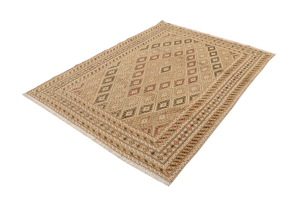 4' 6" x 6' 6  Ivory Handmade Nakhunak Afghan Rug Rectangular