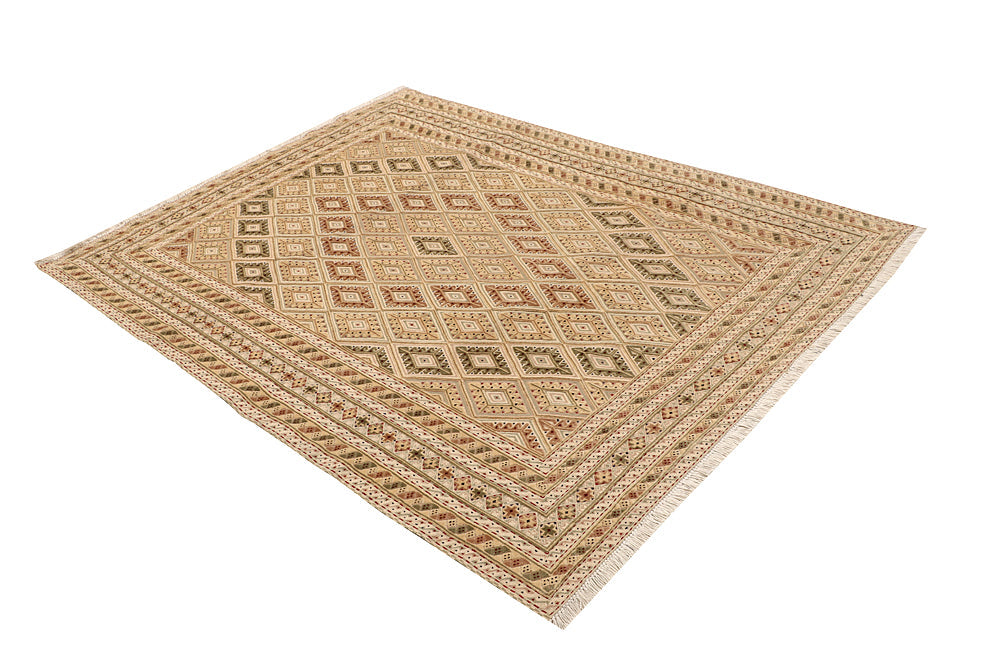 4' 6" x 6' 6  Ivory Handmade Nakhunak Afghan Rug Rectangular