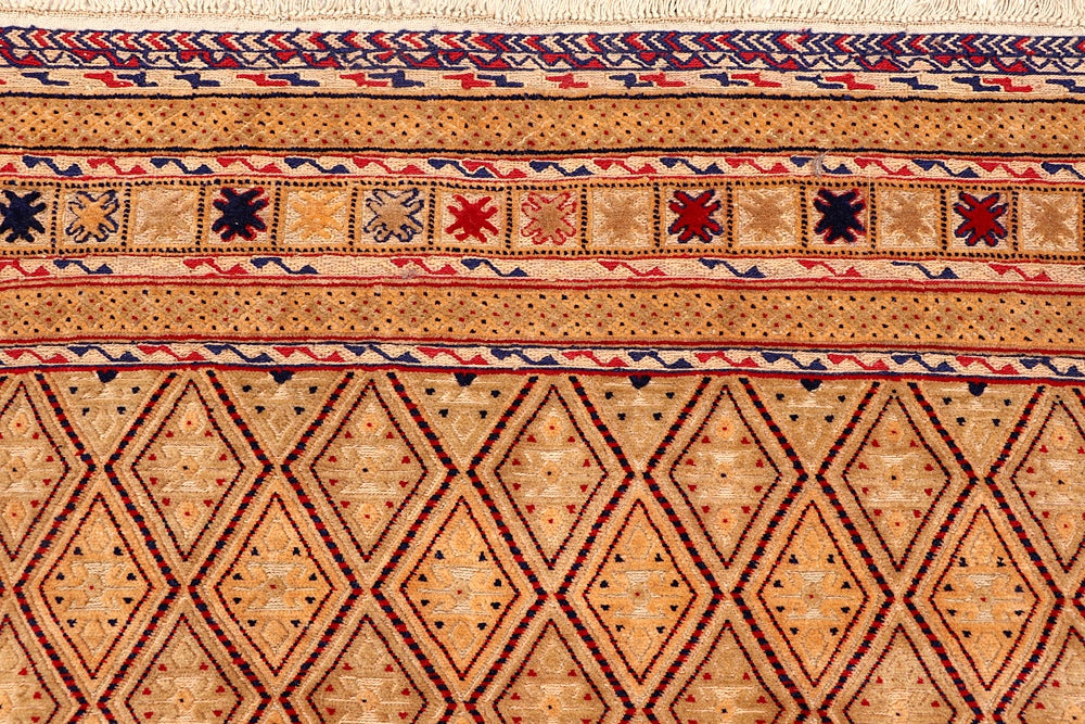 4' 6" x 6' 6  Orange Handmade Nakhunak Afghan Rug Rectangular