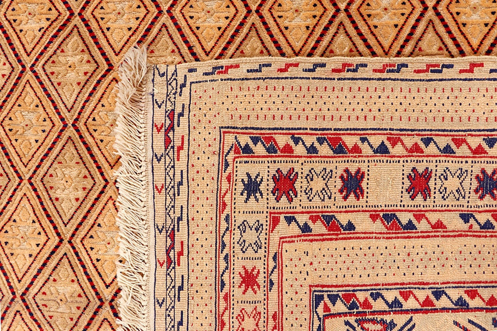 4' 6" x 6' 6  Orange Handmade Nakhunak Afghan Rug Rectangular