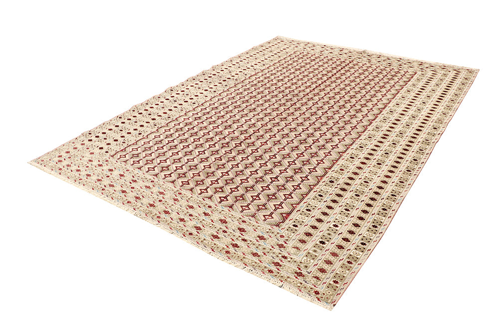 6' 6"X 10'  Ivory Handmade Nakhunak Afghan Rug Rectangular