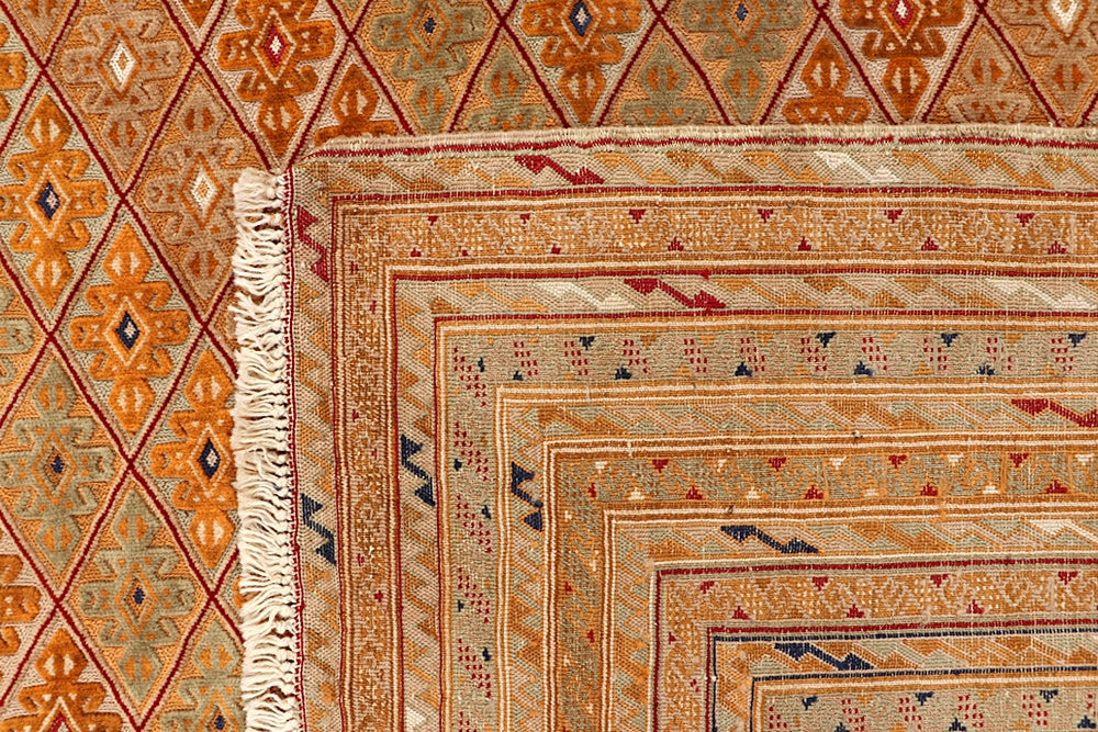 6' 6"X 10'  Orange Handmade Nakhunak Afghan Rug Rectangular