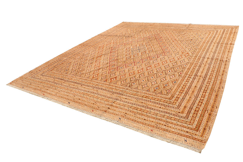 10' X 12'  Orange Handmade Nakhunak Afghan Rug Rectangular