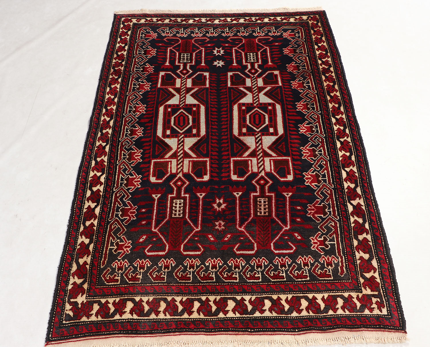 3' x 5'  Blue Handmade Adraskan Baluchi Afghan Rug Rectangular
