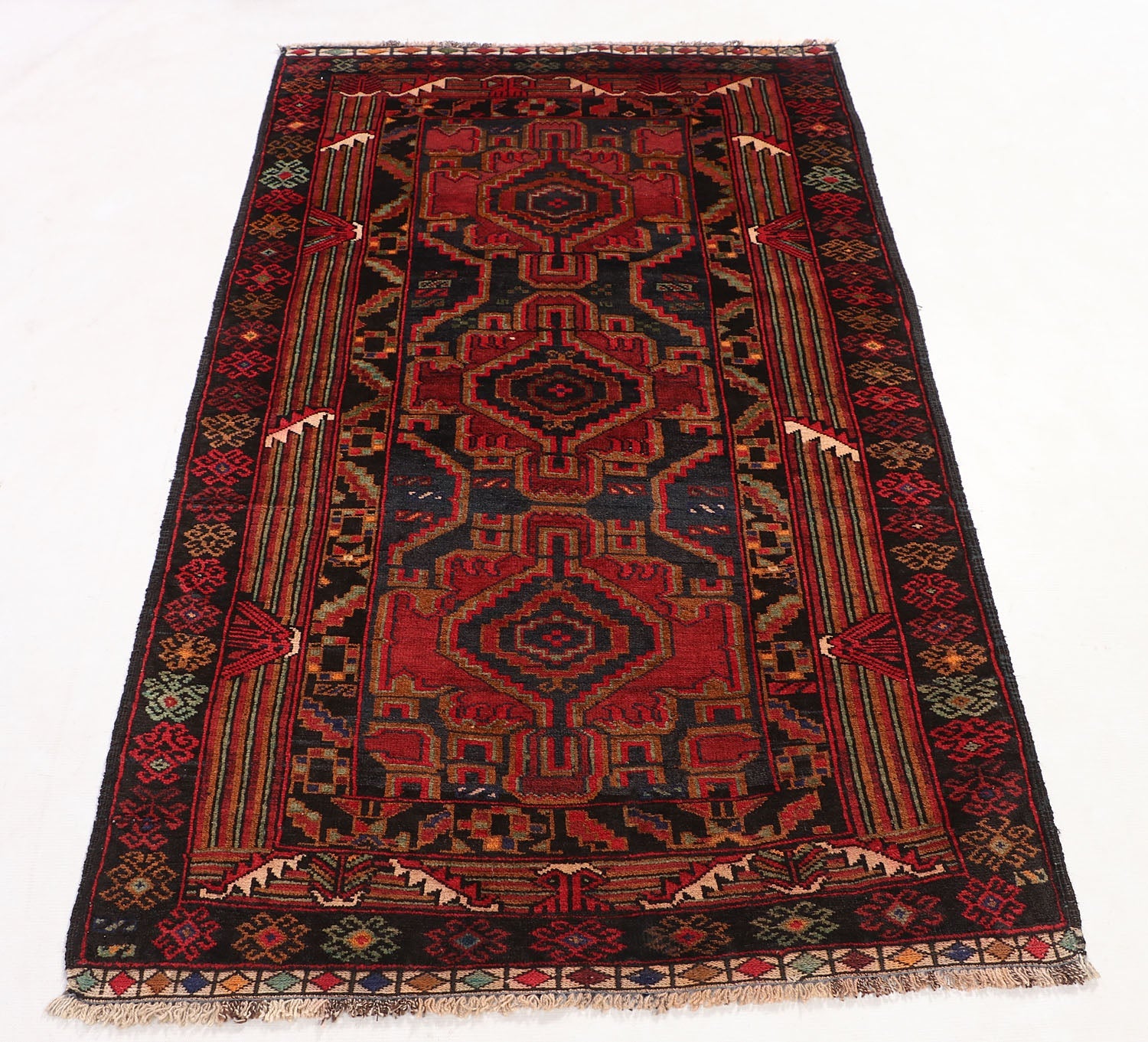 3' x 5'  Black Handmade Adraskan Baluchi Afghan Rug Rectangular