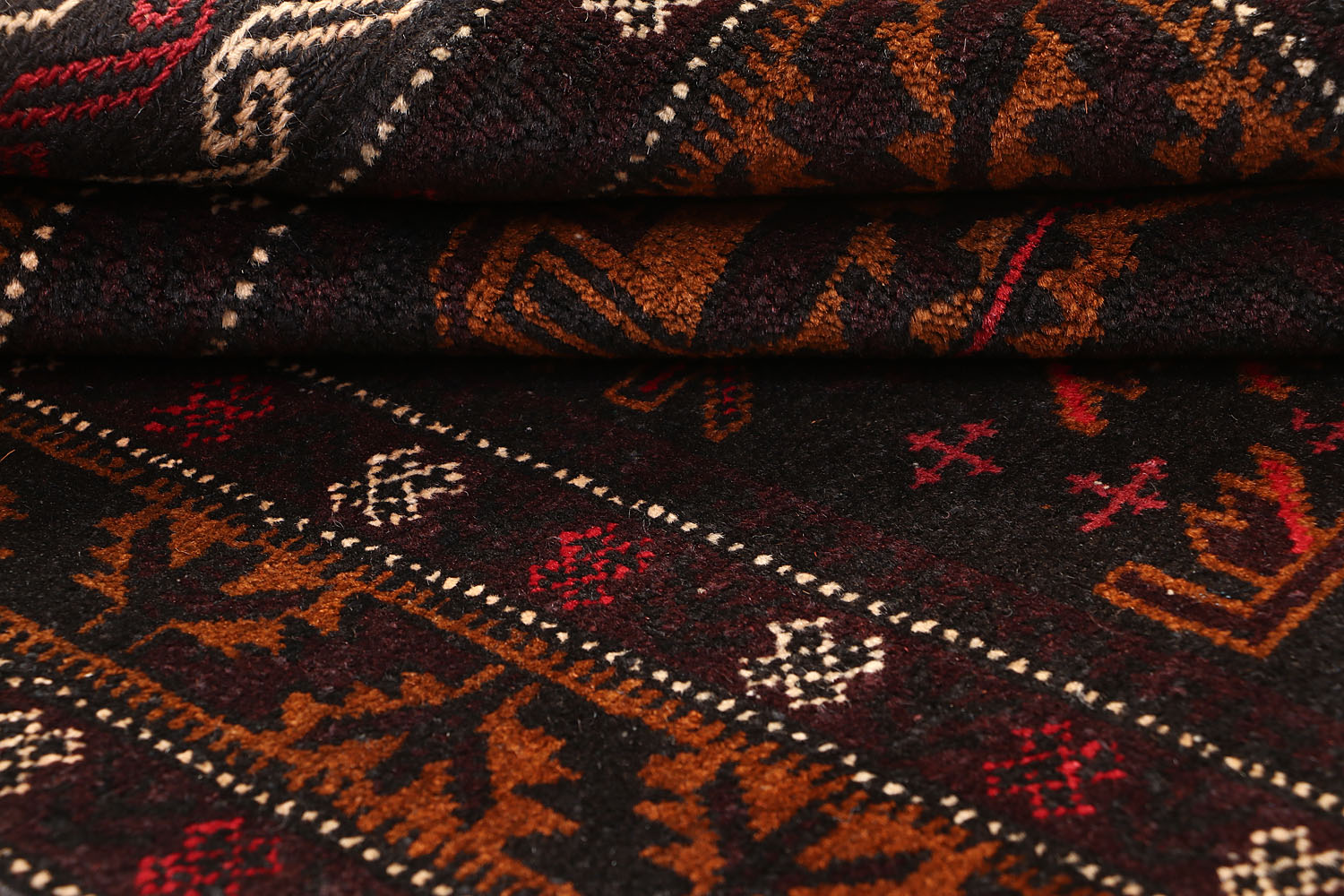 3' 3" X 6'  Black Handmade Adraskan Baluchi Afghan Rug Rectangular