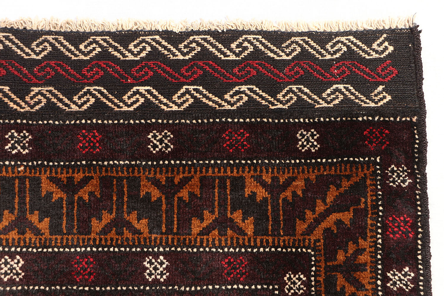 3' 3" X 6'  Black Handmade Adraskan Baluchi Afghan Rug Rectangular