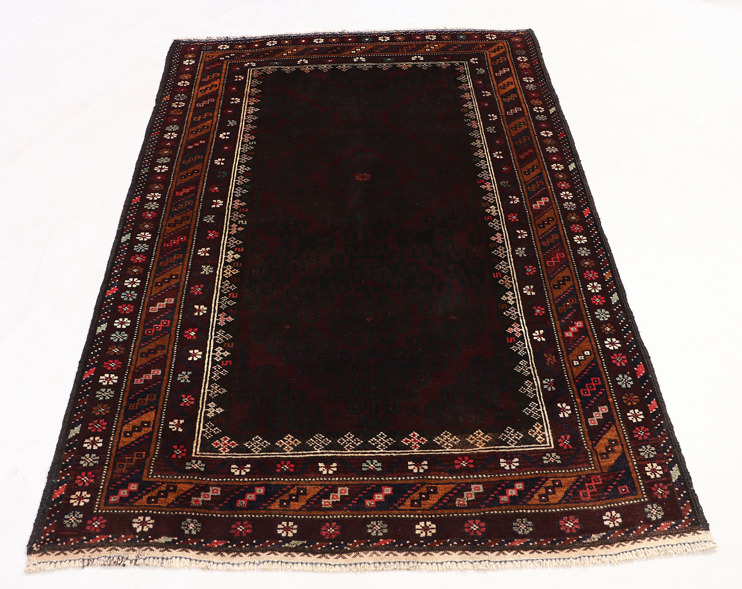 4' x 6'  Black Handmade Adraskan Baluchi Afghan Rug Rectangular