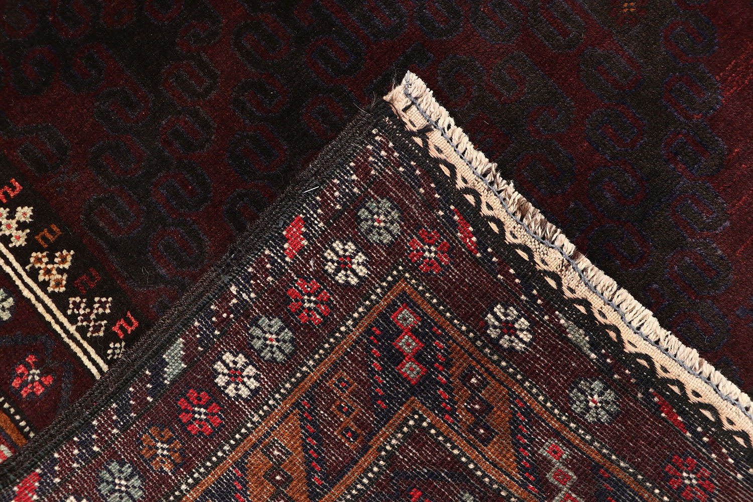 4' x 6'  Black Handmade Adraskan Baluchi Afghan Rug Rectangular