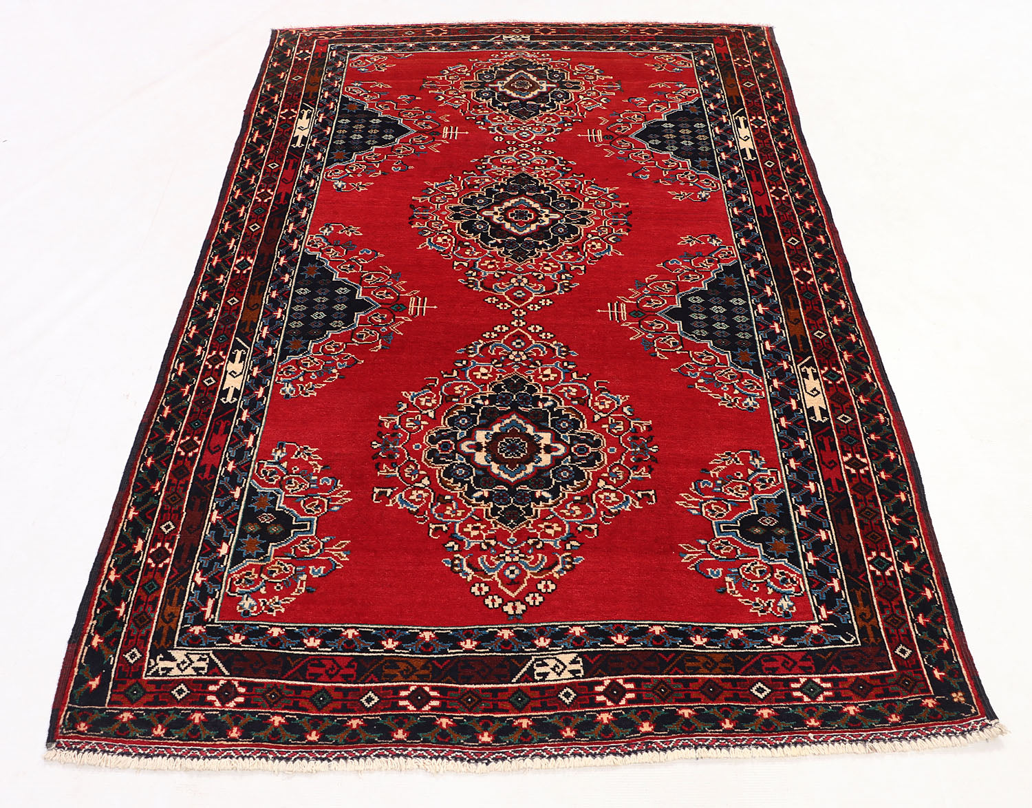 4' 6" x 6' 6  Red Handmade Adraskan Baluchi Afghan Rug Rectangular