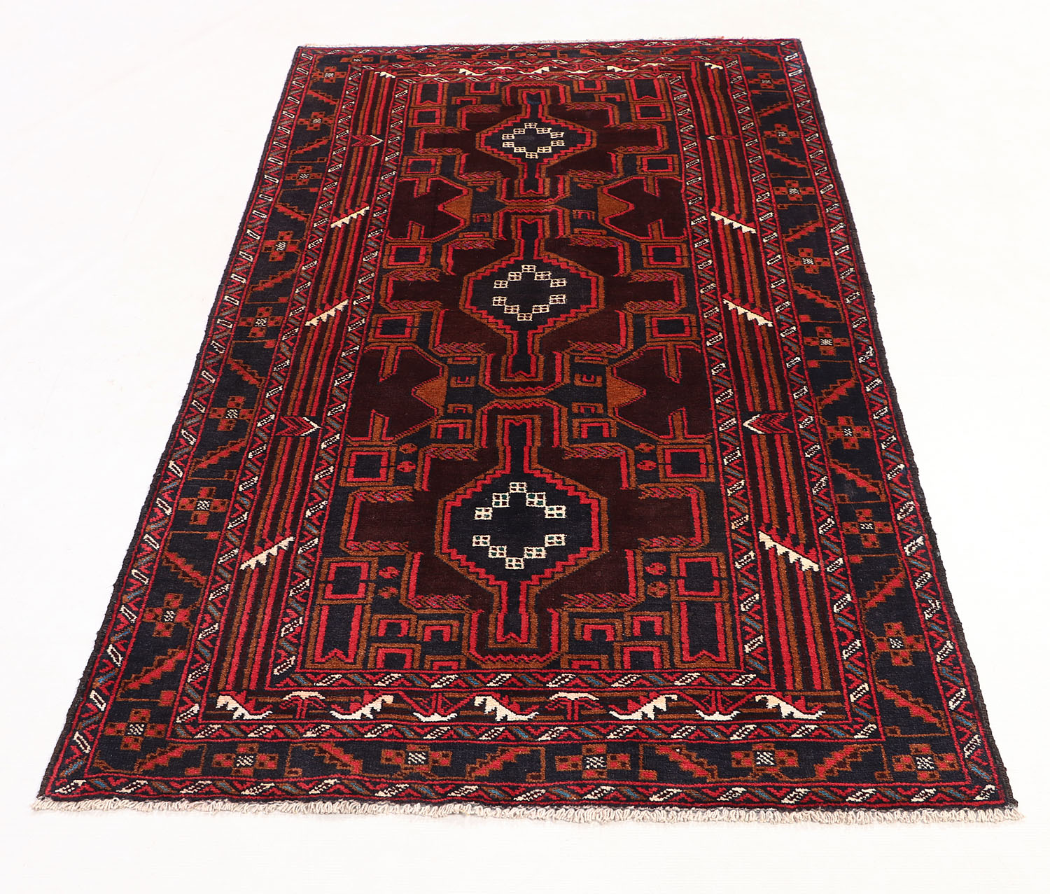 3' 3" X 6'  Brown Handmade Adraskan Baluchi Afghan Rug Rectangular
