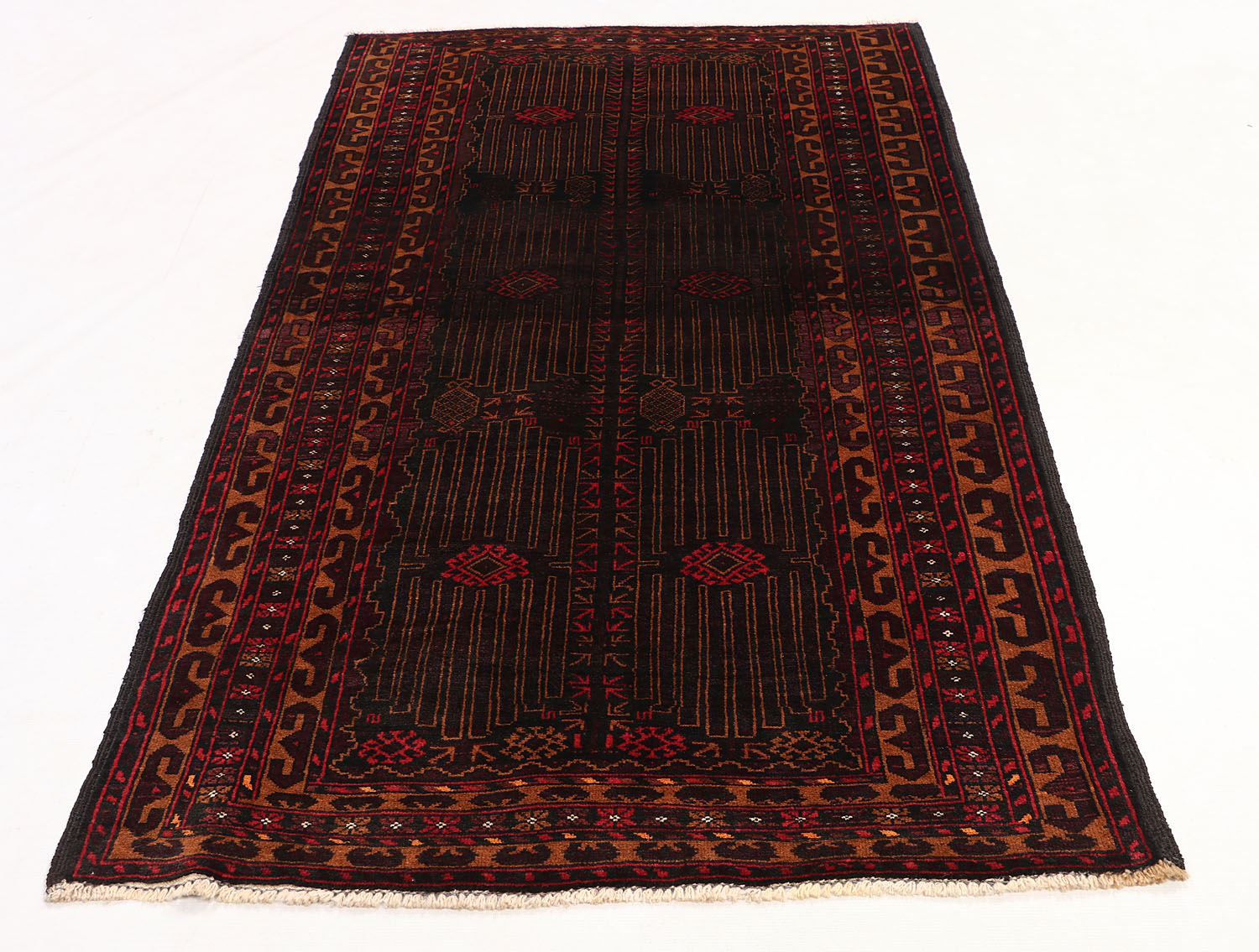 Black Handmade Adraskan Baluchi Afghan Rug Rectangular