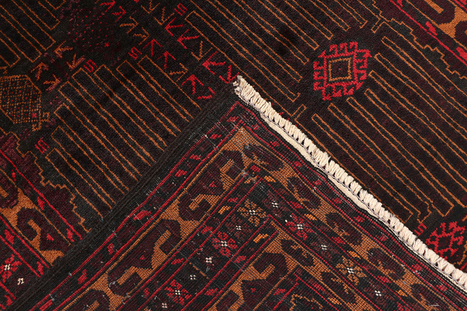 Black Handmade Adraskan Baluchi Afghan Rug Rectangular