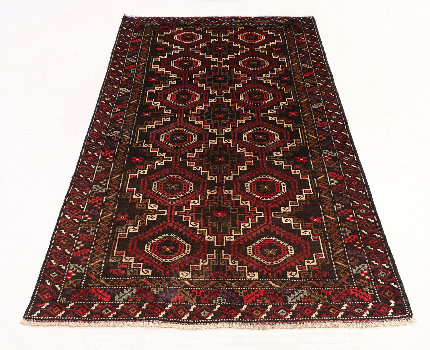 Brown Handmade Adraskan Baluchi Afghan Rug Rectangular