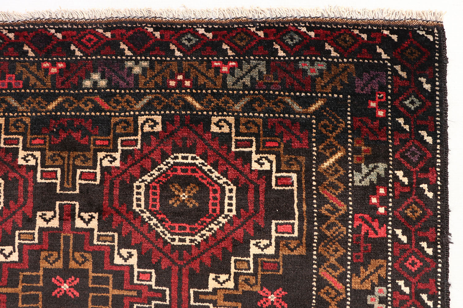 Brown Handmade Adraskan Baluchi Afghan Rug Rectangular