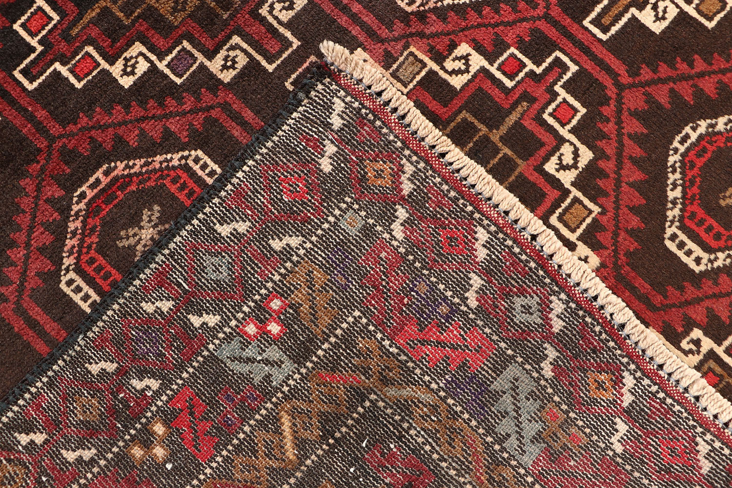 Brown Handmade Adraskan Baluchi Afghan Rug Rectangular