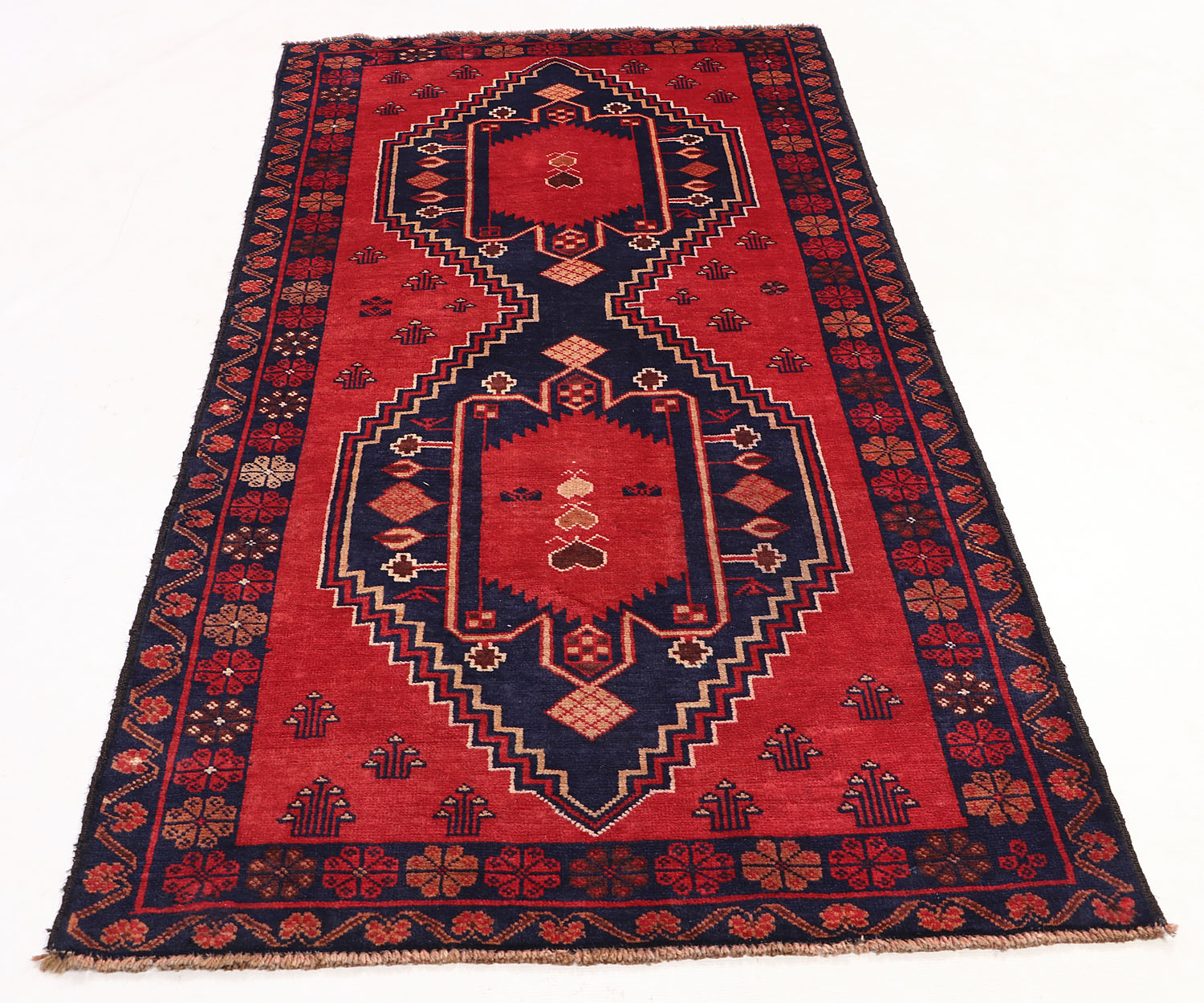 Red Handmade Adraskan Baluchi Afghan Rug Rectangular