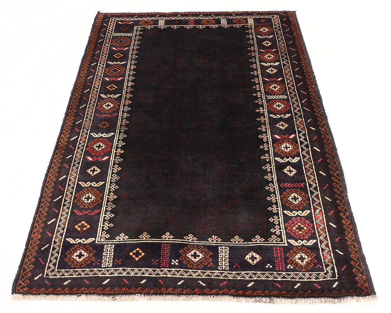 4' x 6'  Black Handmade Adraskan Baluchi Afghan Rug Rectangular