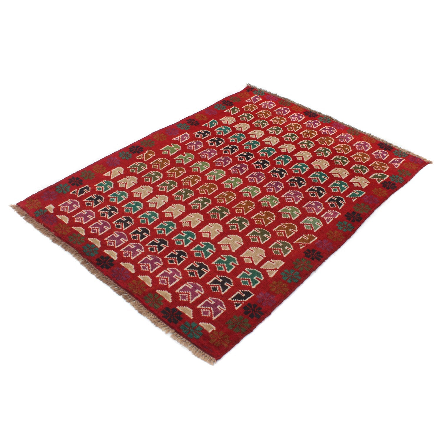 3' x 5'  Red Handmade Kohistani Baluchi Afghan Rug Rectangular