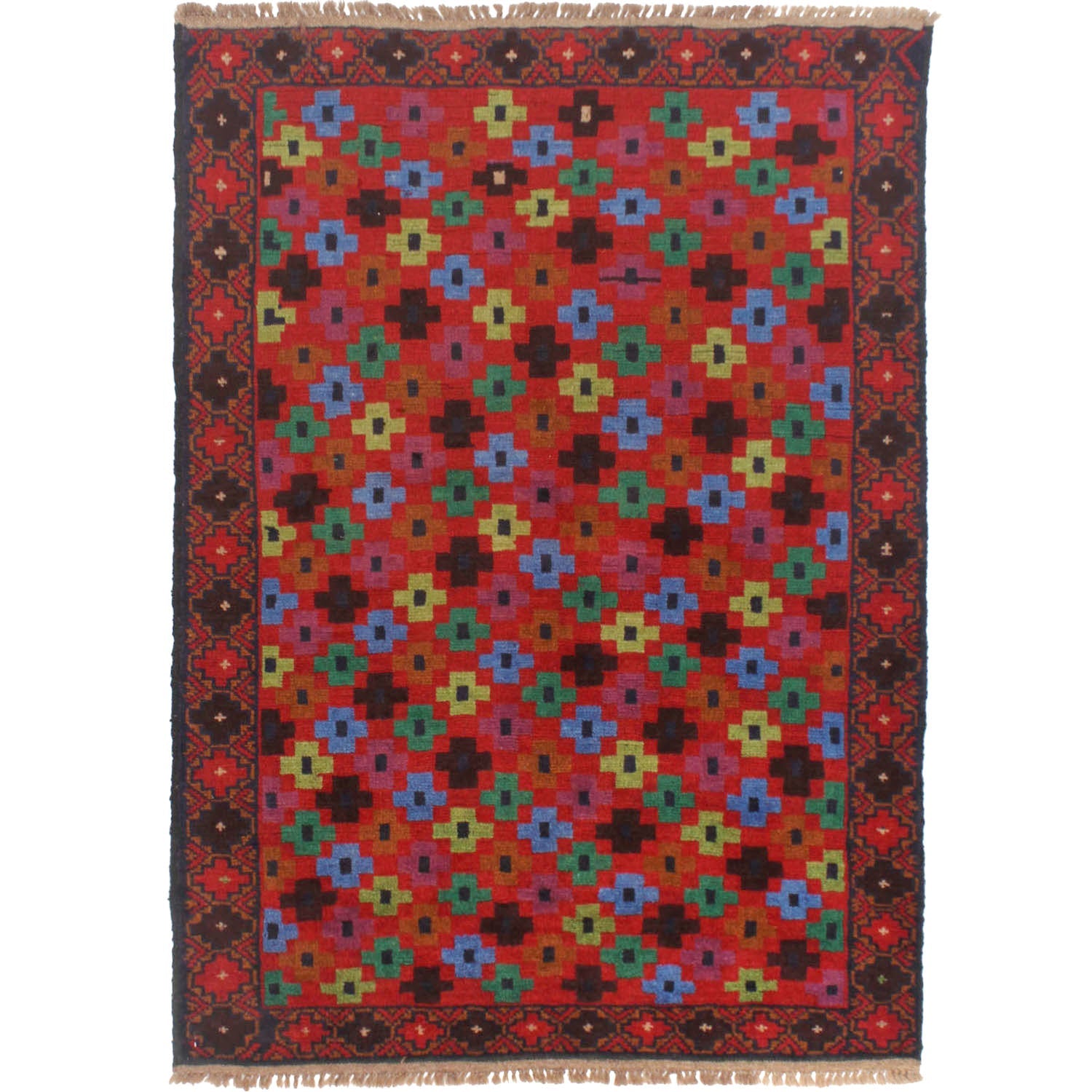 3' x 5'  Red Handmade Kohistani Baluchi Afghan Rug Rectangular