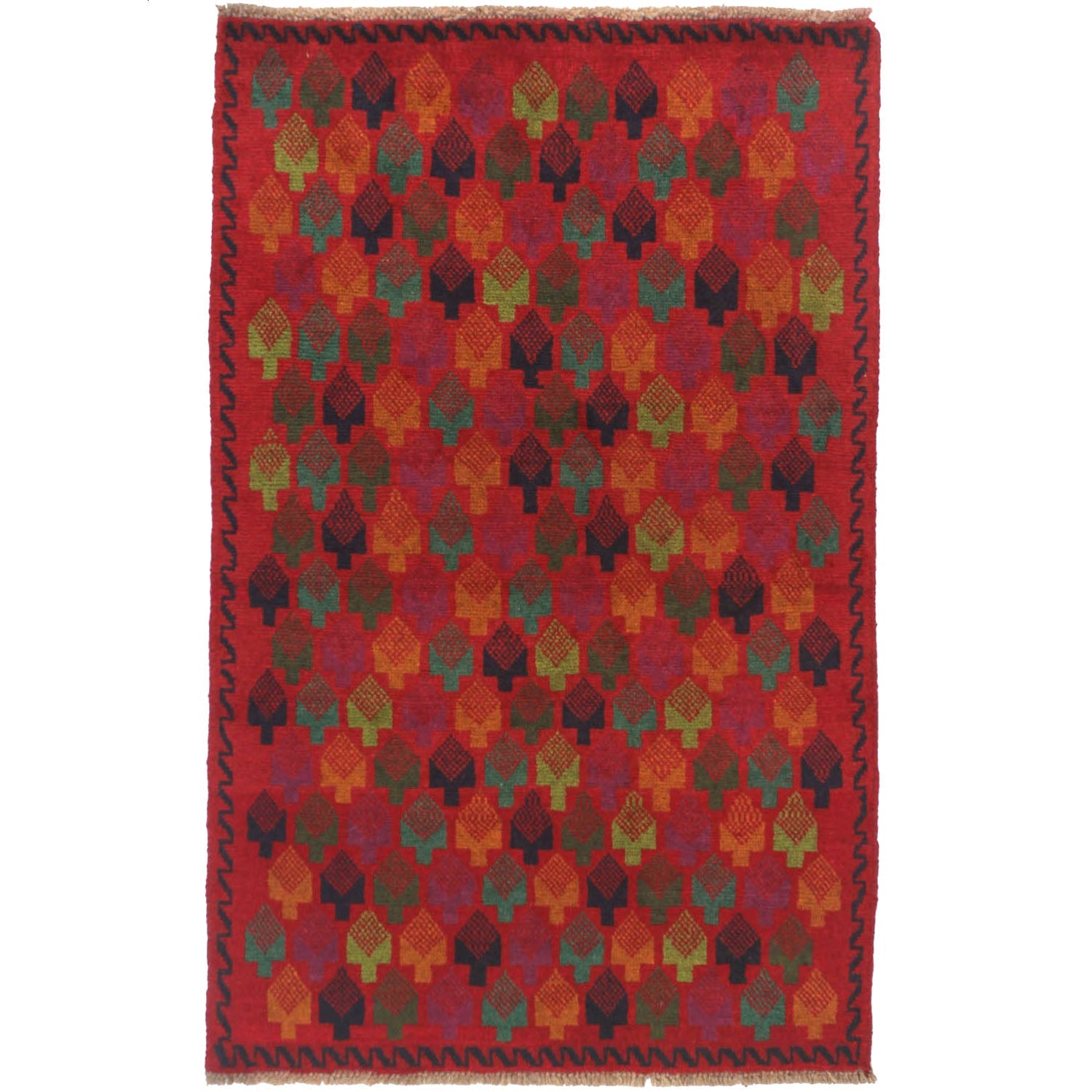 3' X 5'  Red Handmade Kohistani Baluchi Afghan Rug Rectangular