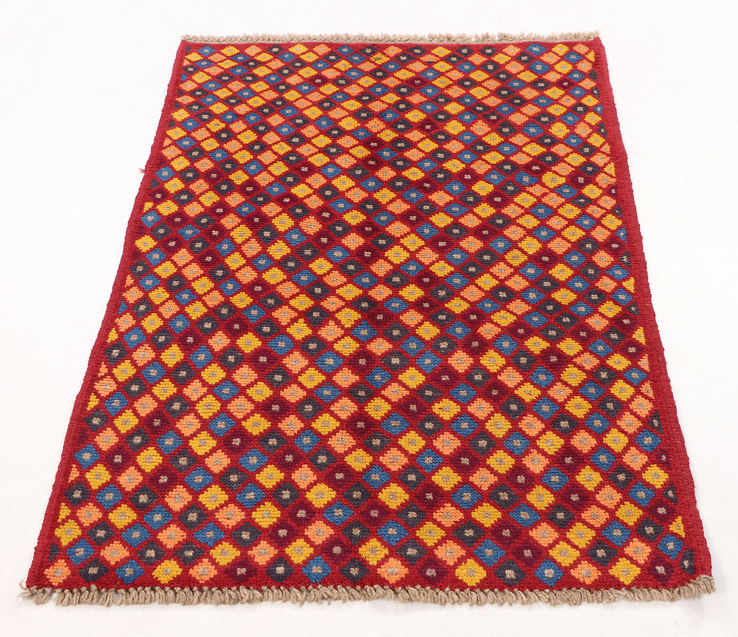 3' X 4'  Red Handmade Kohistani Baluchi Afghan Rug Rectangular