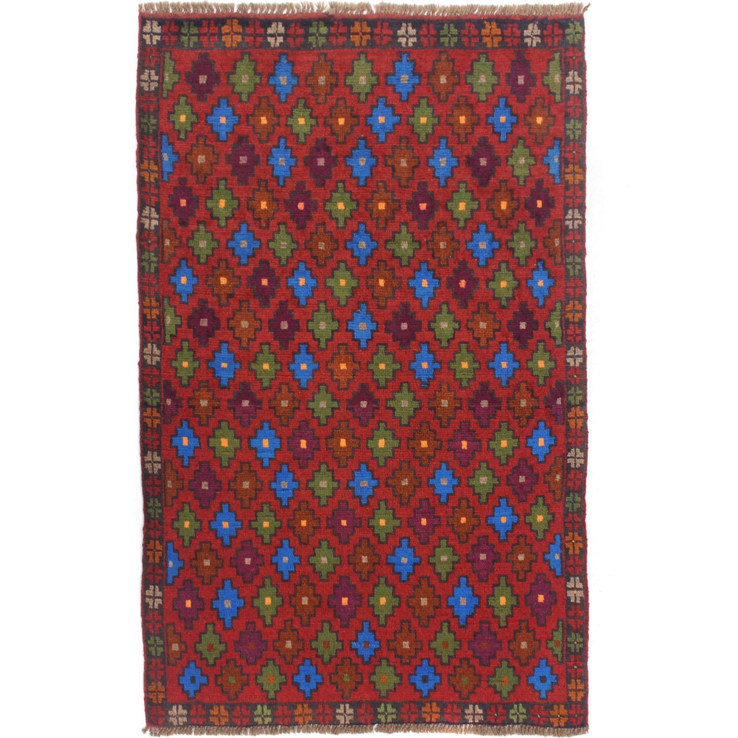 3' X 5'  Red Handmade Kohistani Baluchi Afghan Rug Rectangular
