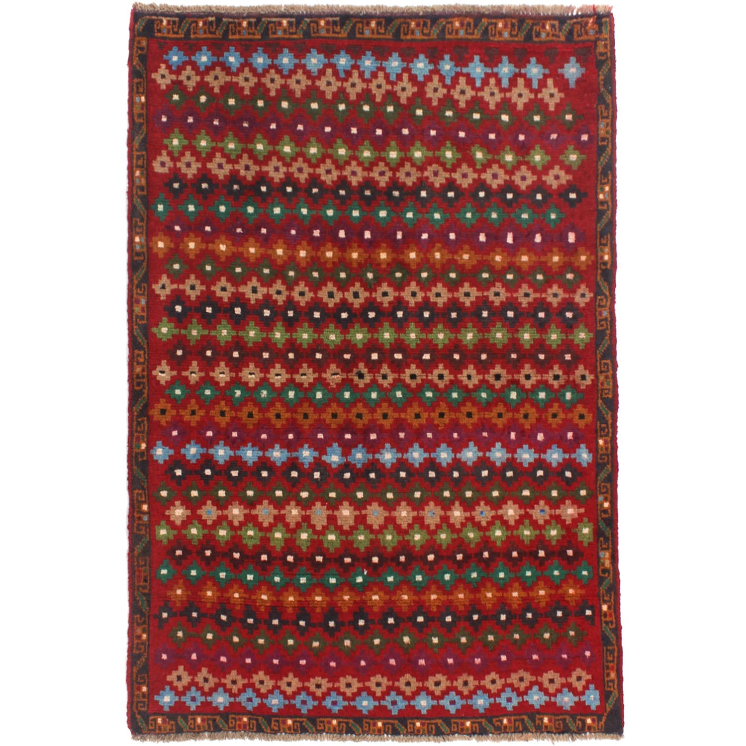 3' x 5'  Red Handmade Kohistani Baluchi Afghan Rug Rectangular