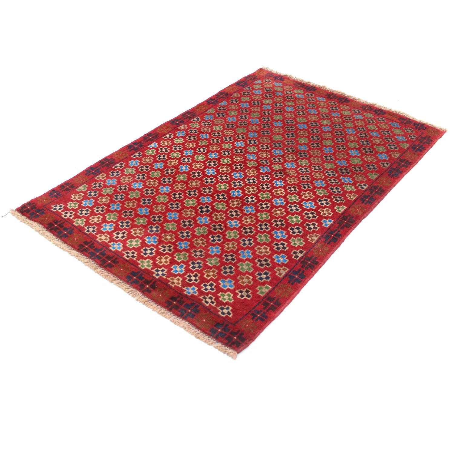 3' X 5'  Red Handmade Kohistani Baluchi Afghan Rug Rectangular
