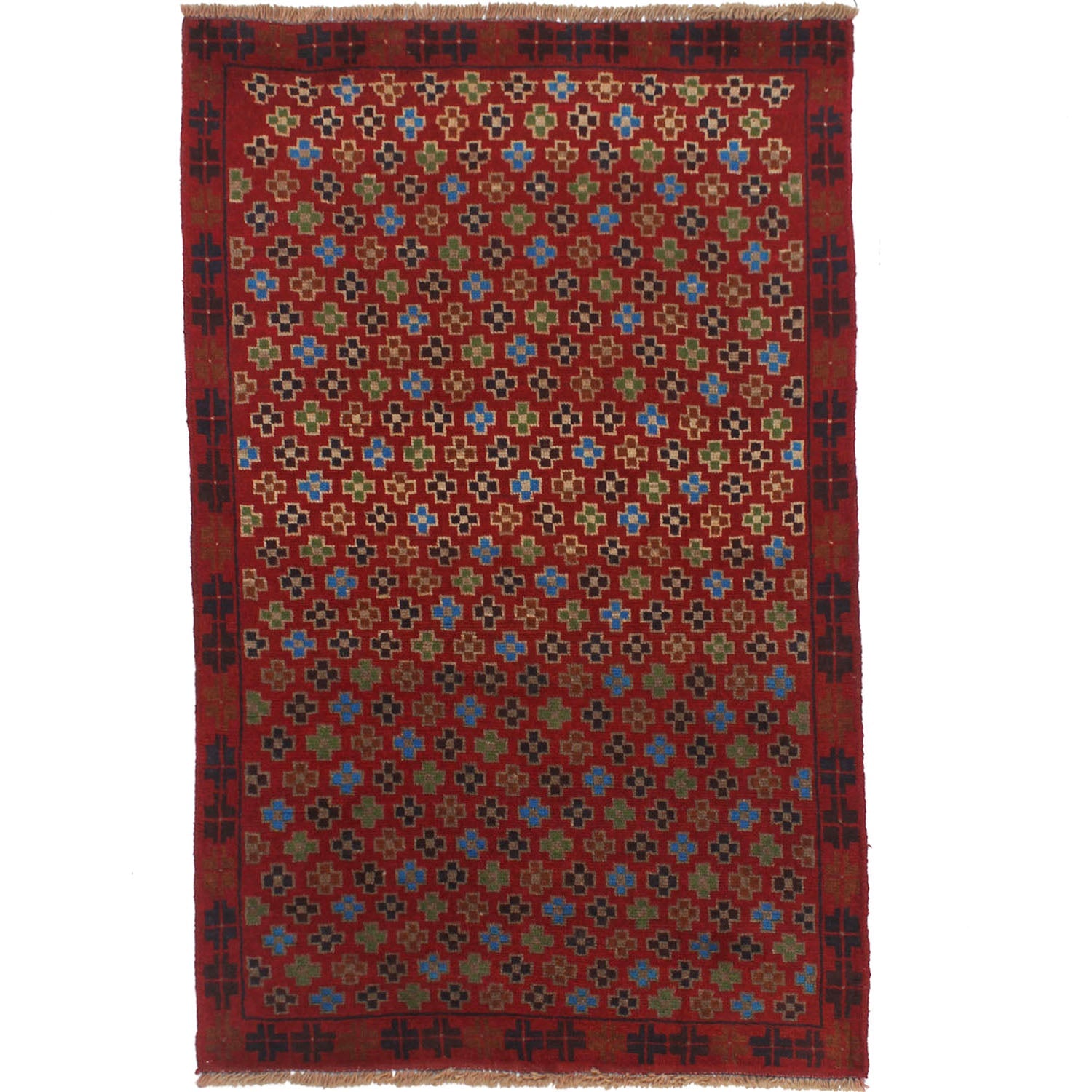 3' X 5'  Red Handmade Kohistani Baluchi Afghan Rug Rectangular