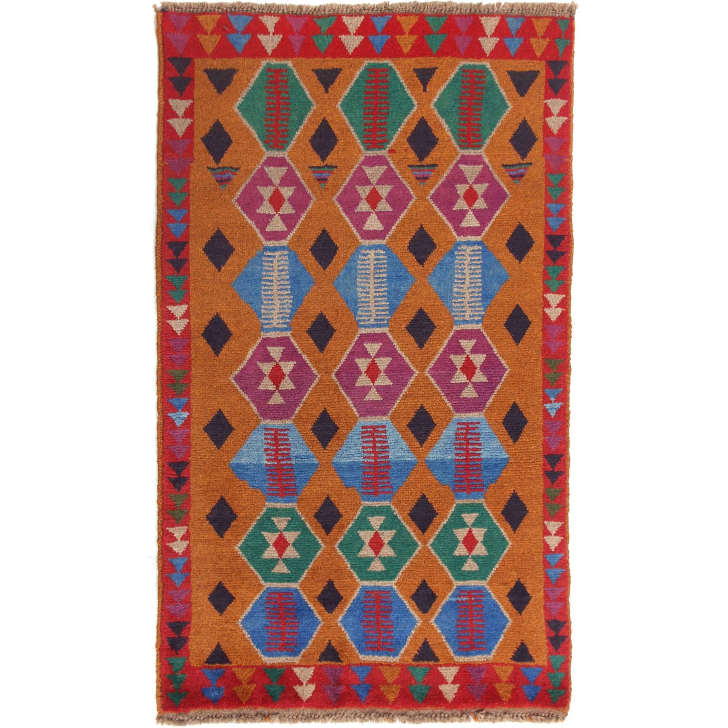 3' X 5'  Gold Handmade Kohistani Baluchi Afghan Rug Rectangular