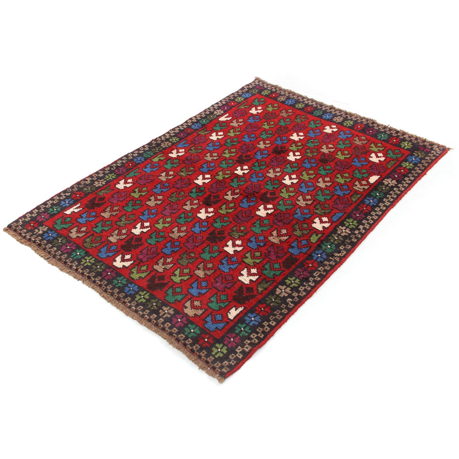 3' x 5'  Red Handmade Kohistani Baluchi Afghan Rug Rectangular