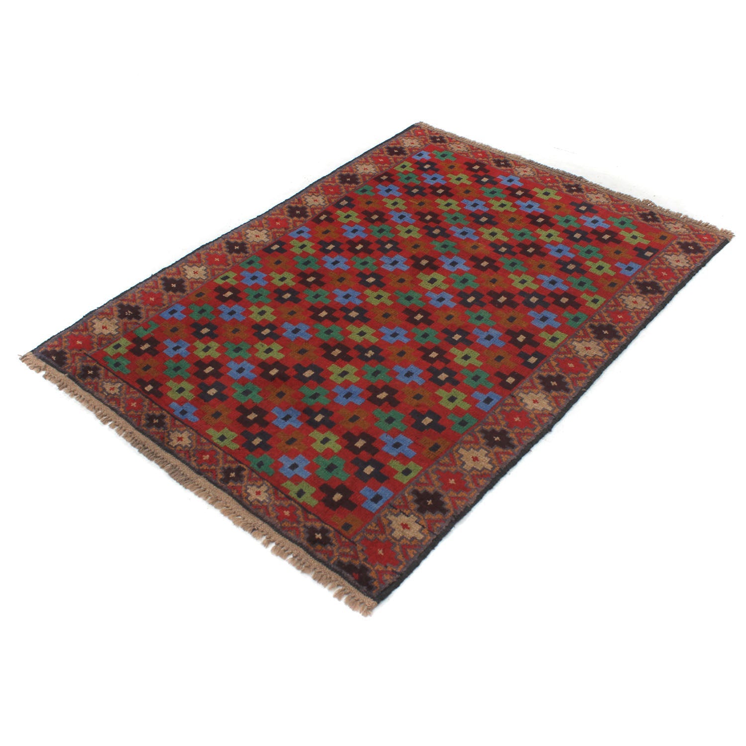 3' X 5'  Red Handmade Kohistani Baluchi Afghan Rug Rectangular