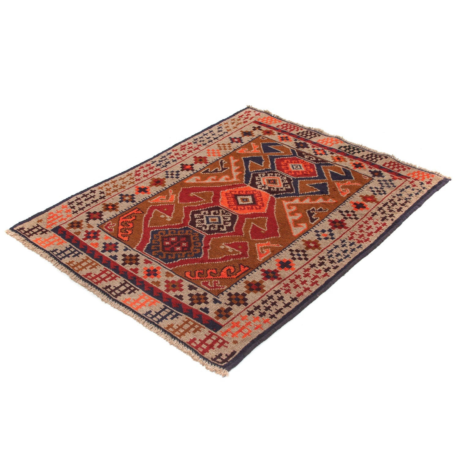 3' X 4'  Gold Handmade Kohistani Baluchi Afghan Rug Rectangular