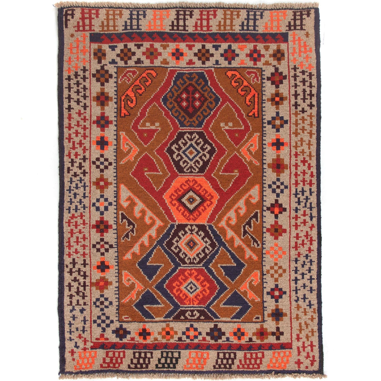 3' X 4'  Gold Handmade Kohistani Baluchi Afghan Rug Rectangular