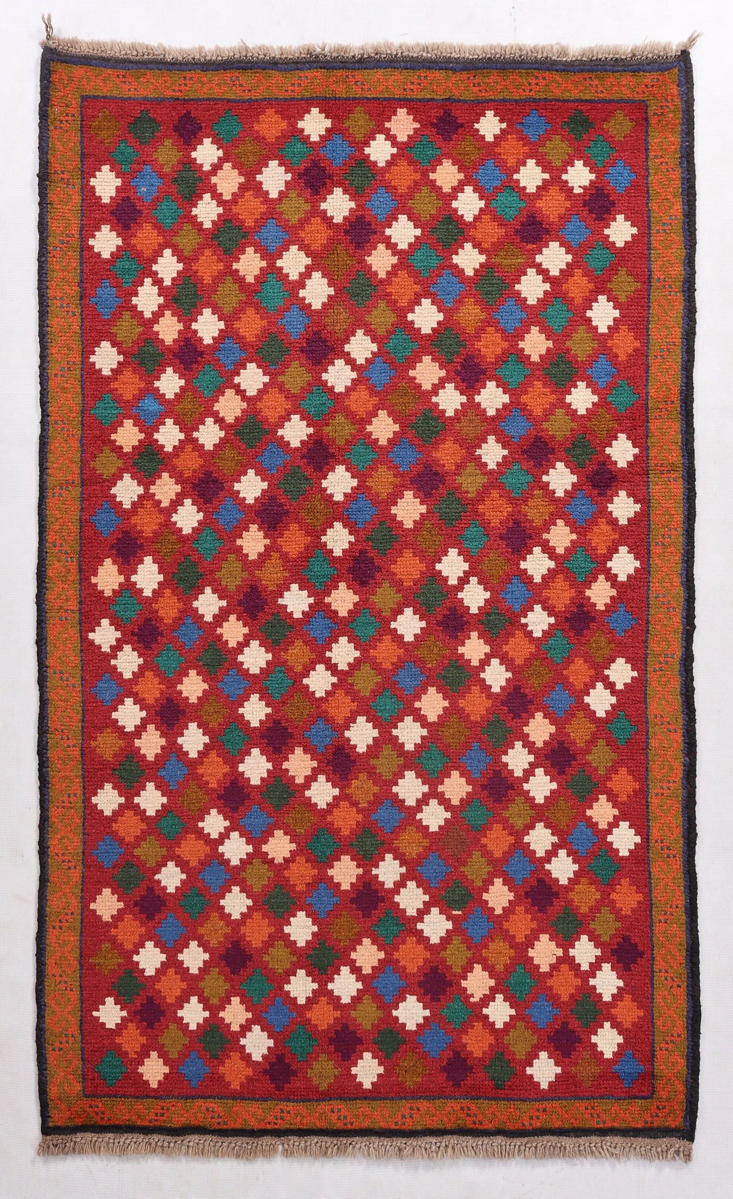 3' X 5'  Red Handmade Kohistani Baluchi Afghan Rug Rectangular