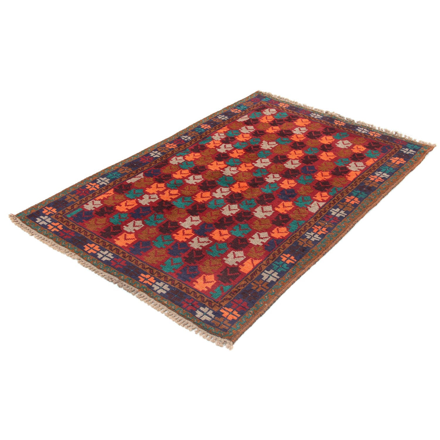 3' X 5'  Red Handmade Kohistani Baluchi Afghan Rug Rectangular