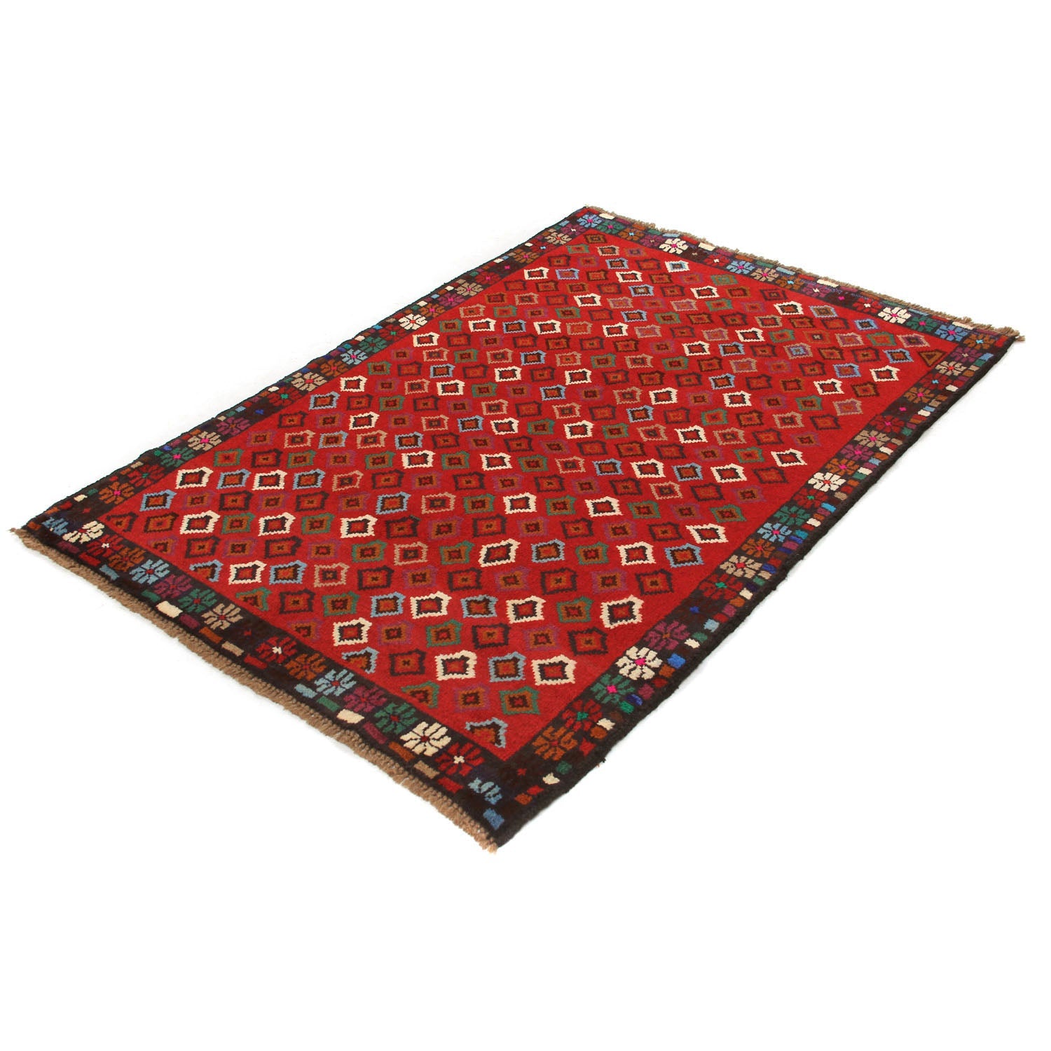3' X 5'  Red Handmade Kohistani Baluchi Afghan Rug Rectangular