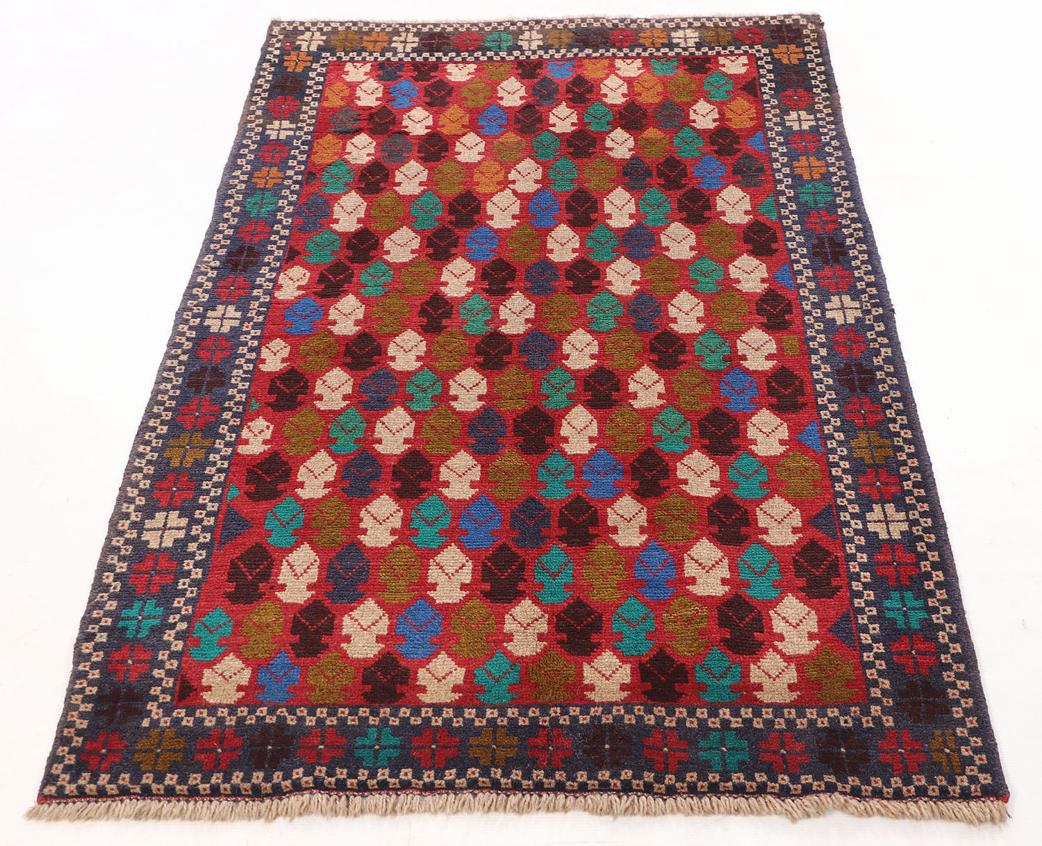 3' x 5'  Red Handmade Kohistani Baluchi Afghan Rug Rectangular
