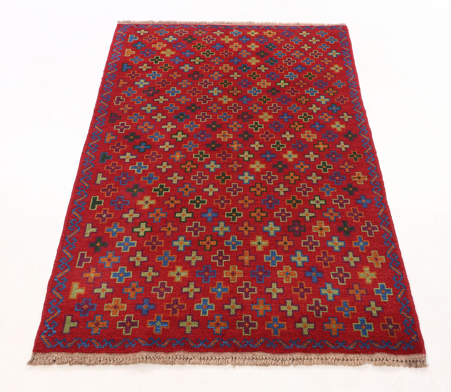 3' X 5'  Red Handmade Kohistani Baluchi Afghan Rug Rectangular